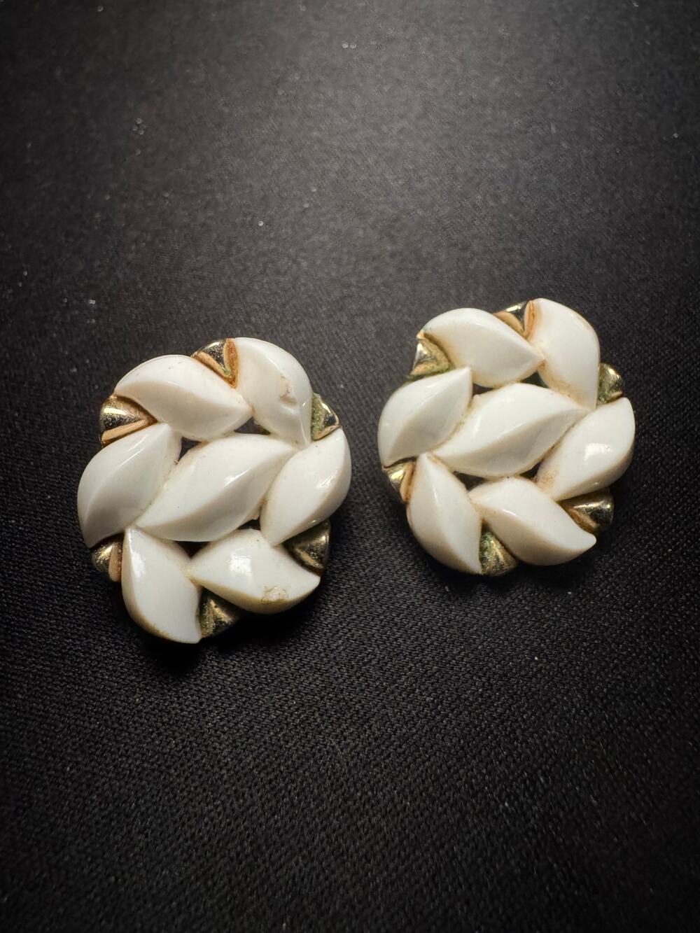 Vintage Monet Milk Glass Clip On Earrings
